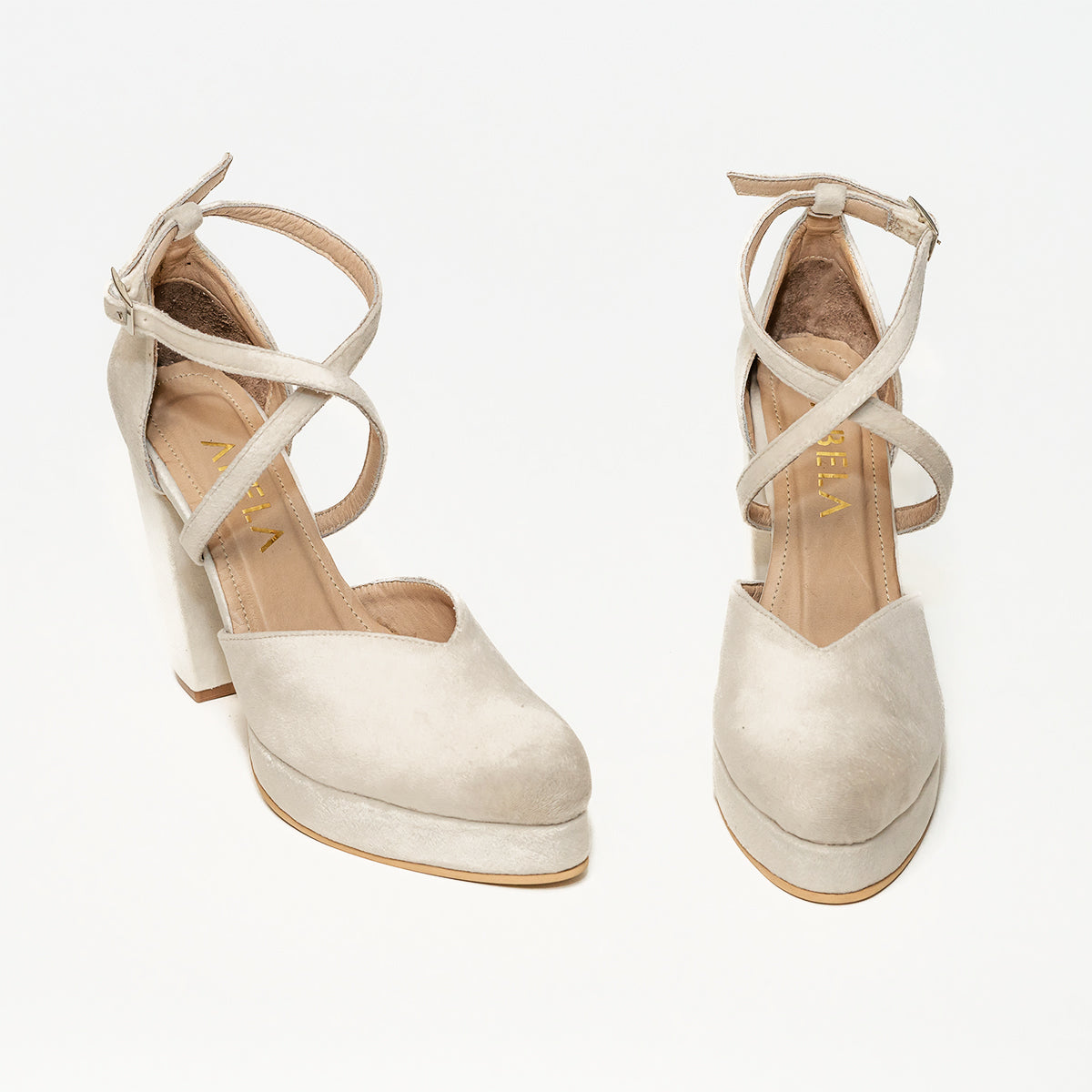 Tacones Dina Cruzado Velvet Crema - Talla 37.5