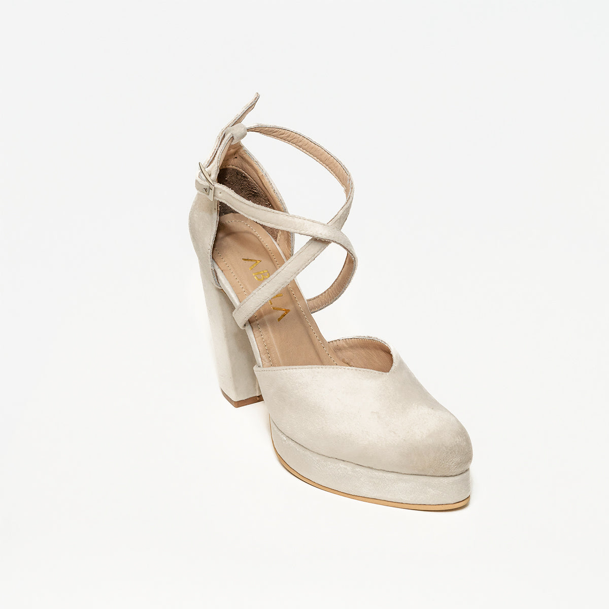 Tacones Dina Cruzado Velvet Crema - Talla 37.5