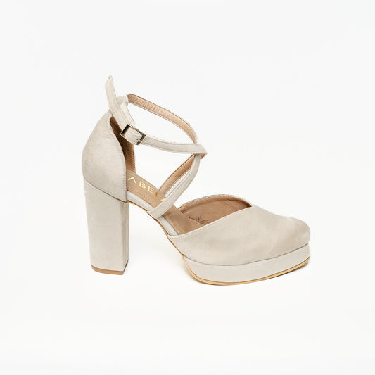 Tacones Dina Cruzado Velvet Crema -  Talla 37.5