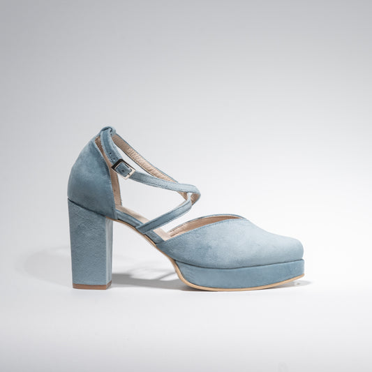 Tacones Dina Cruzado Terciopelo Azul - Talla 34.5