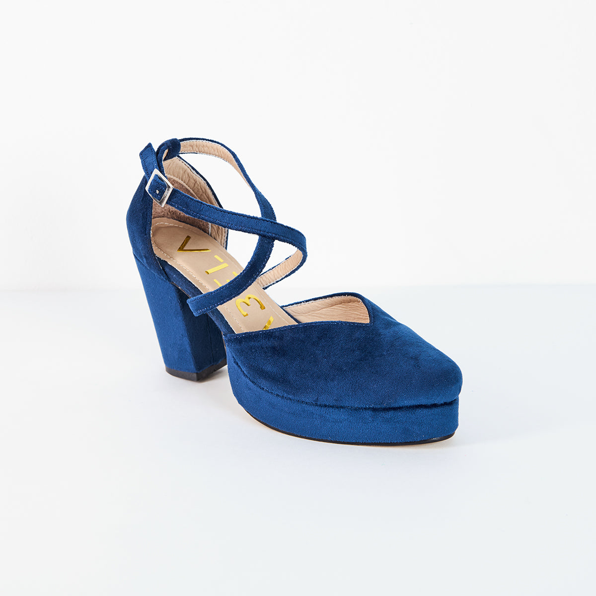 Tacones Dina Cruzado Terciopelo Azul - Talla 36