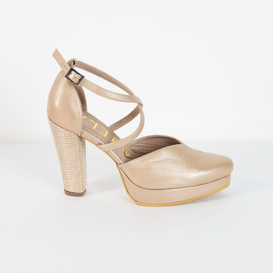 Tacones Dina Cruzado - Champaña Dorado Escarcha - Talla 36