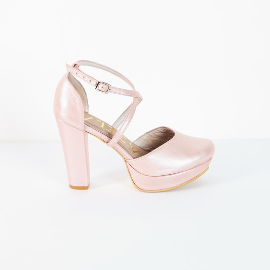 Tacones Dina Cruzado-  Rosa Nacar - Talla 36