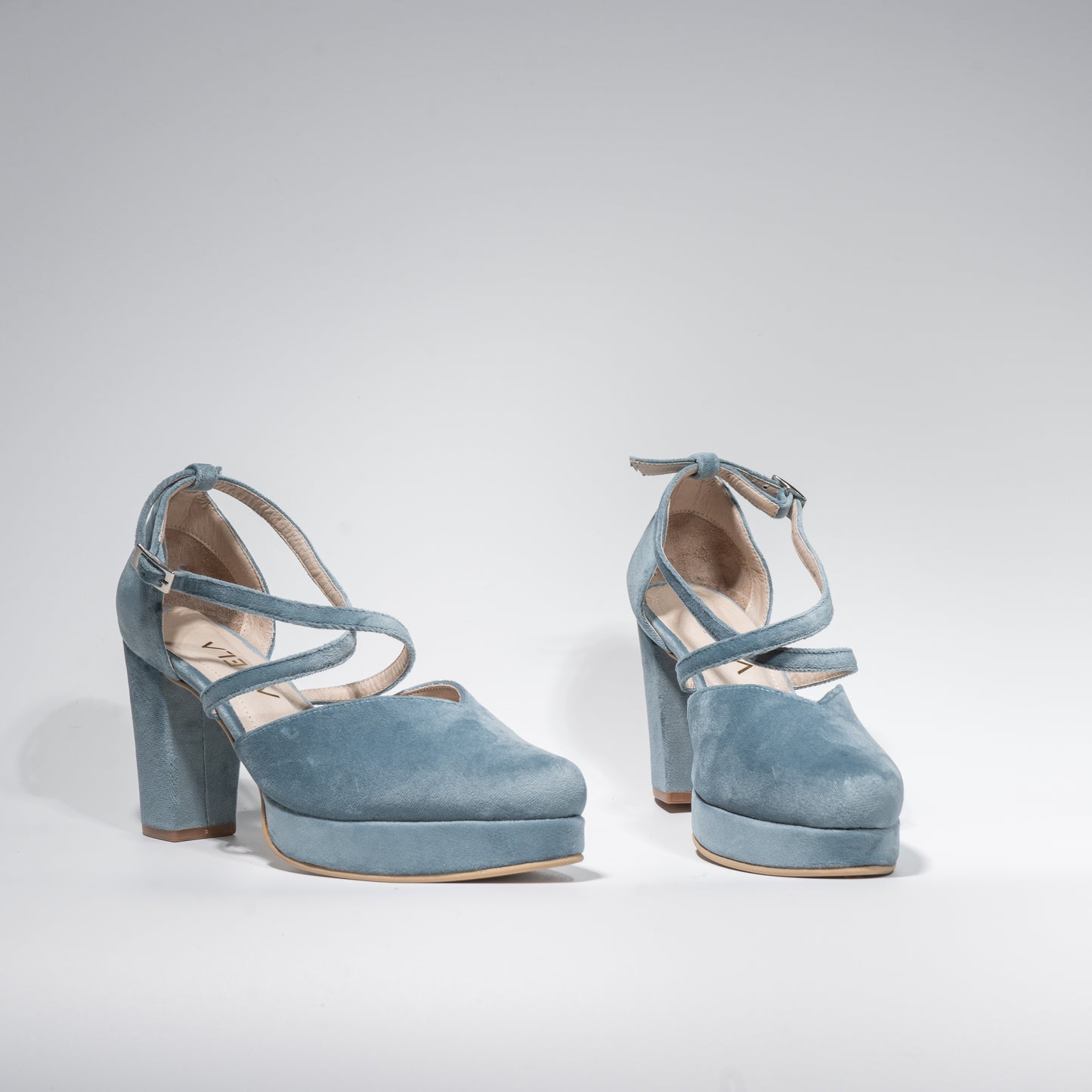 Tacones Dina Cruzado Terciopelo Azul - Talla 38
