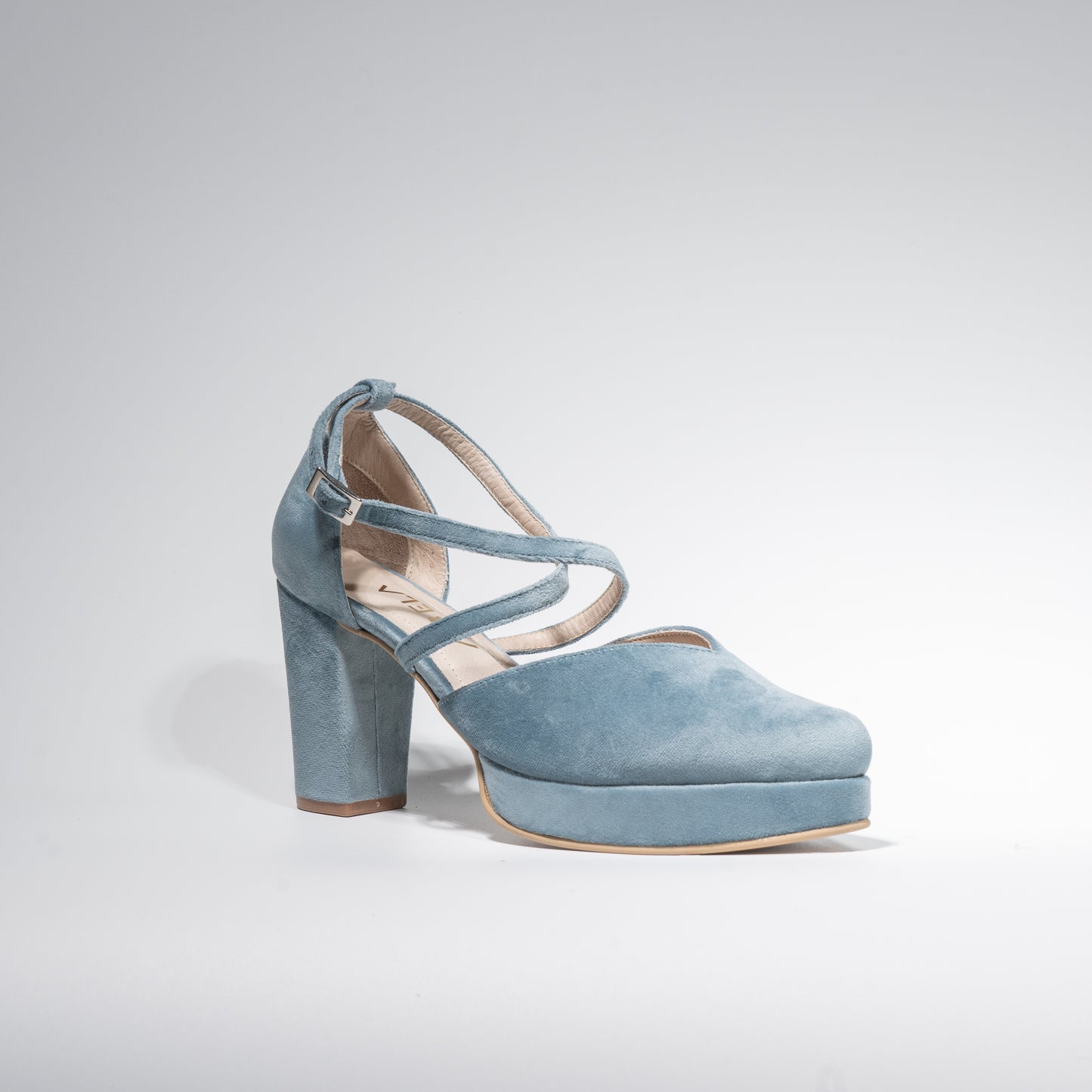 Tacones Dina Cruzado Terciopelo Azul - Talla 38