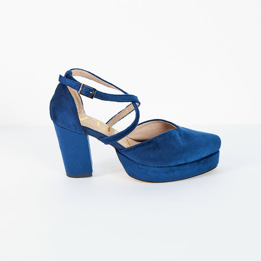 Tacones Dina Cruzado Terciopelo Azul - Talla 36