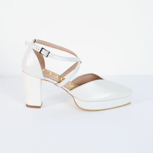 Tacones Dina Cruzado - Blanco Nacar - Talla 38.5