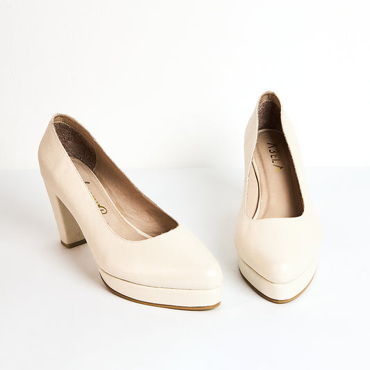 Tacones Pumps  - Crema Nacar - Talla 40