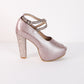 Tacones Pumps Peep Toe Cruzados - Mora en Leche - Talla 36